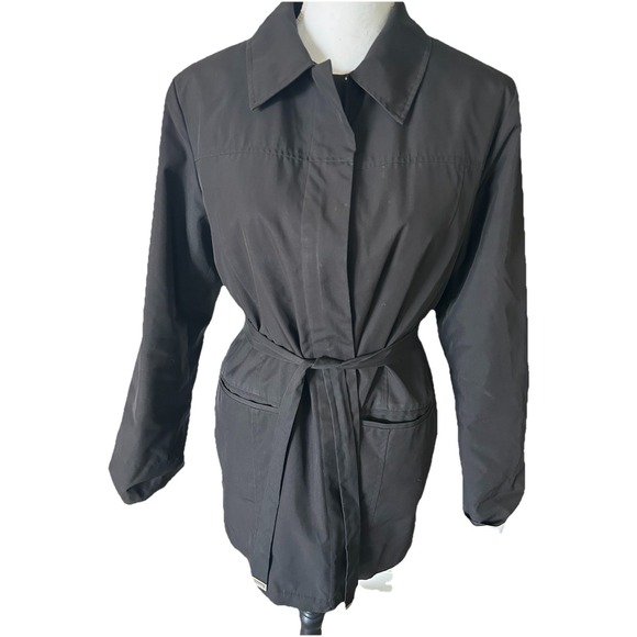 EXPRESS Black Rain Coat Removeable‎ Quilted Lining Black Double Zip Belted 7/8 - Picture 1 of 11